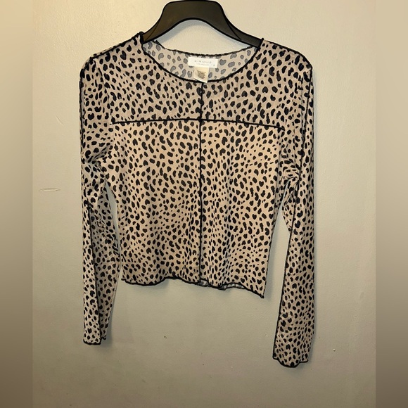 Kirious Los Angeles shirt - tan/black leopard print long sleeve sheer cropped - Picture 2 of 8